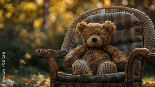 Stuffed teddy bear on a chair outdoor