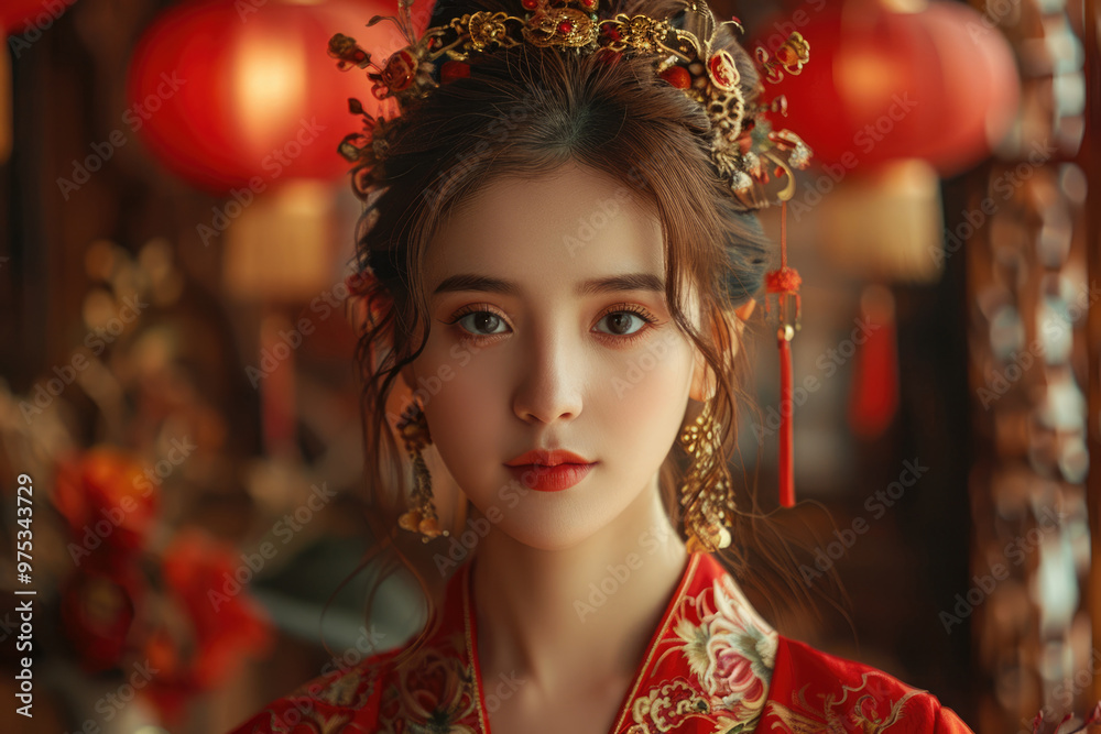 In the evening, Chinese New Year, young women on the streets In the evening, Chinese New Year, young women on the streets