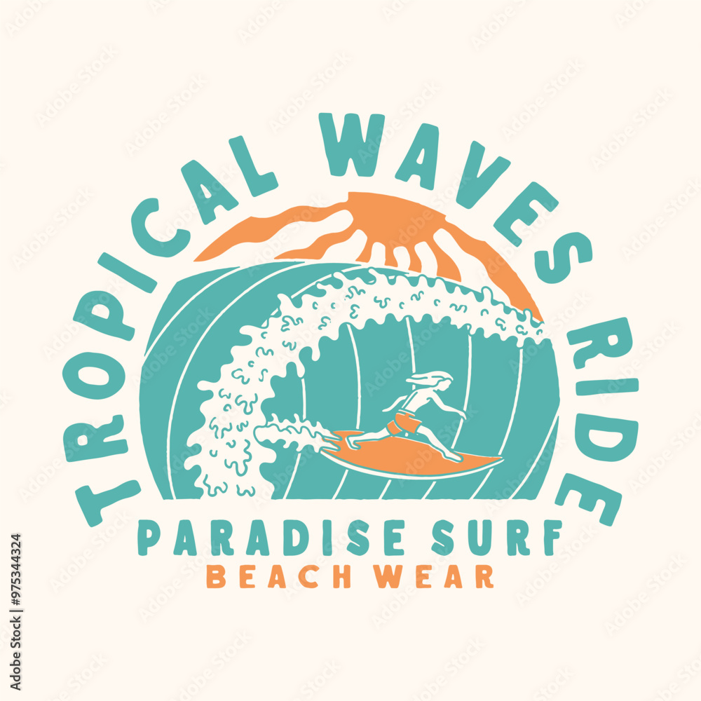 waves illustration surf graphic sunshine design beach badge tropical vintage ocean waves illustration surf graphic sunshine design beach badge tropical vintage ocean
