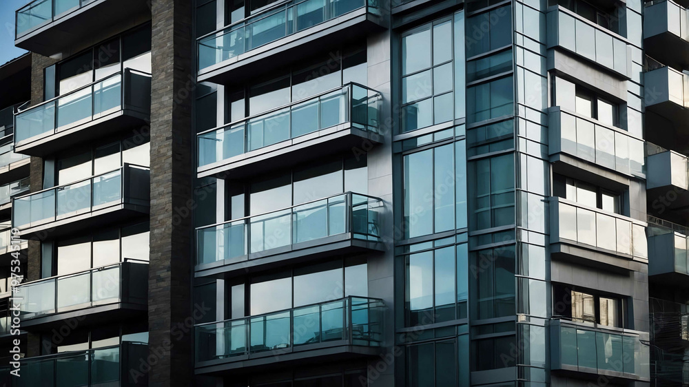 Urban condominium with sleek glass balconies and minimalist design Urban condominium with sleek glass balconies and minimalist design