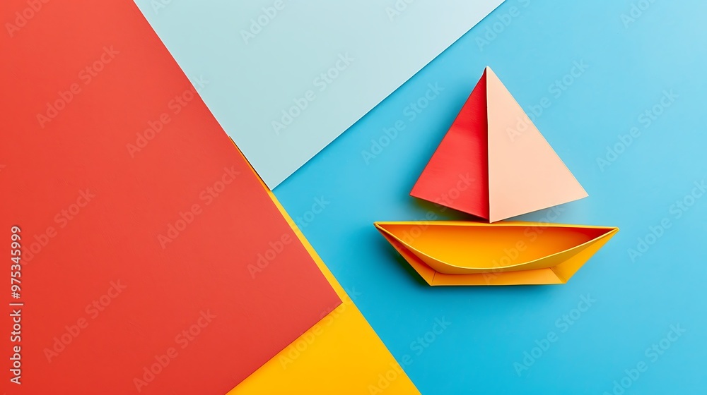 Tangram puzzle boat shape use for education and creative concept isolated on colorful background Tangram puzzle boat shape use for education and creative concept isolated on colorful background