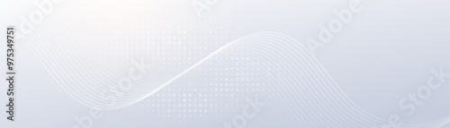 Abstract White Wavy Lines with Halftone Pattern on Light Grey Background