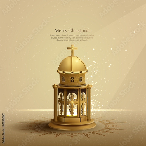 christmas card design background with golden lantern 