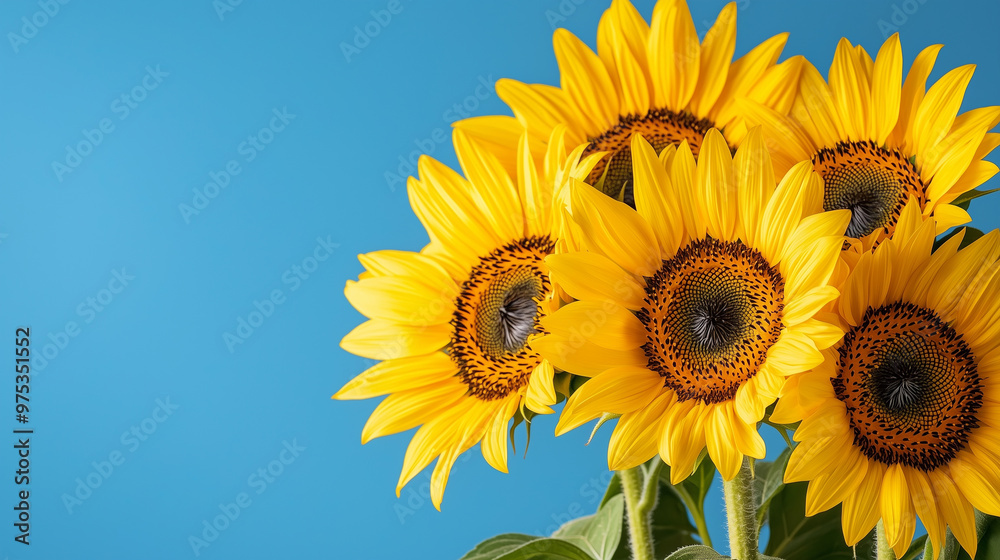 Fototapeta premium Sunflowers in a Bright Blue Sky for a Fresh Wallpaper