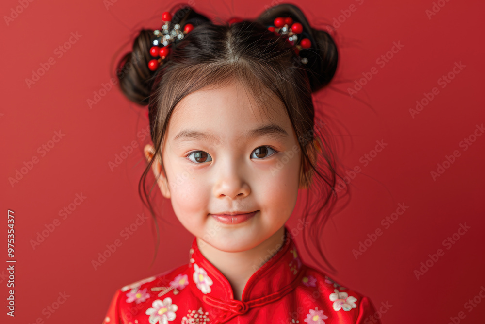 Close up photo of a little girl wearing traditional Chinese clothing Close up photo of a little girl wearing traditional Chinese clothing