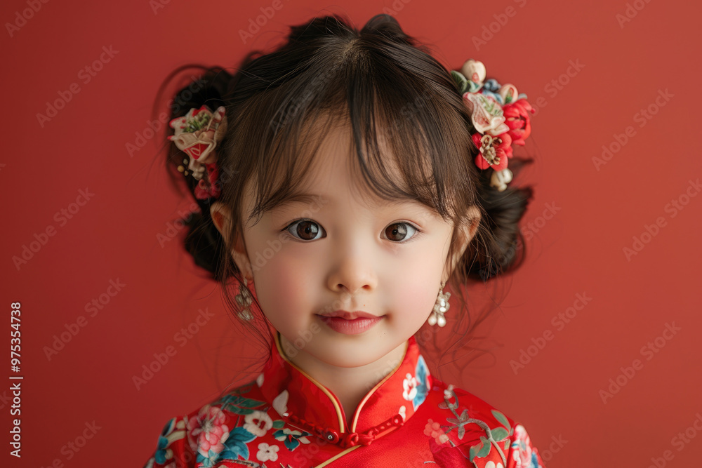 Close up photo of a little girl wearing traditional Chinese clothing Close up photo of a little girl wearing traditional Chinese clothing