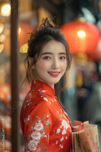 In the evening, Chinese New Year, young women on the streets