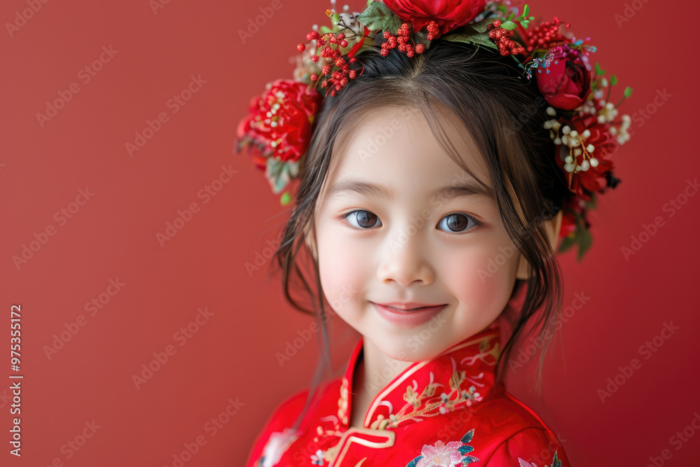 Close up photo of a little girl wearing traditional Chinese clothing Close up photo of a little girl wearing traditional Chinese clothing