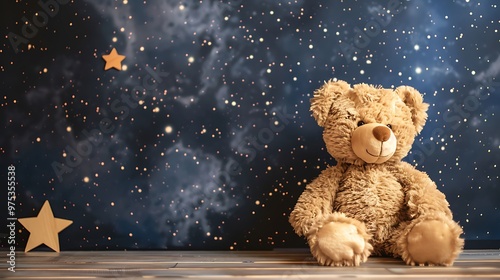 Fototapeta Naklejka Na Ścianę i Meble -  Teddy bear sitting on the floor with space on background