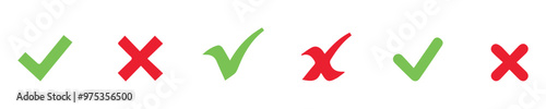 check mark icon button set. check box icon with right and wrong buttons and yes or no checkmark icons in green tick box and red cross vector.