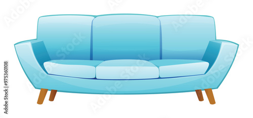 Sofa with angled armrests and wooden legs. Vector cartoon illustration