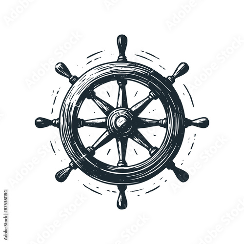 The steering wheel of ship. Black white vector logo illustration. Isolated on white background