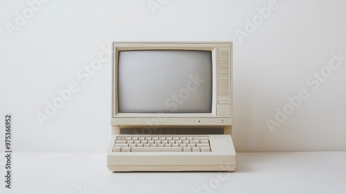 Retro Style Desktop Computer with White CRT Display and Keyboard