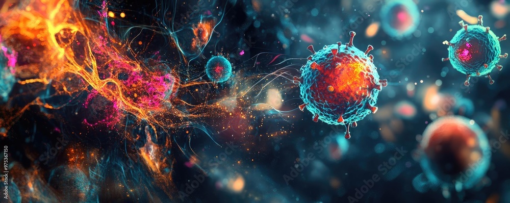 A vibrant depiction of microscopic organisms in a colorful, abstract environment, emphasizing the beauty of cellular life. A vibrant depiction of microscopic organisms in a colorful, abstract environment, emphasizing the beauty of cellular life.