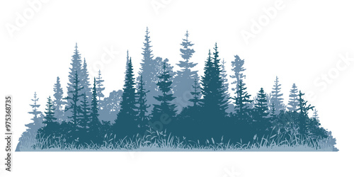 Silhouette of a forest, isolated on white background	