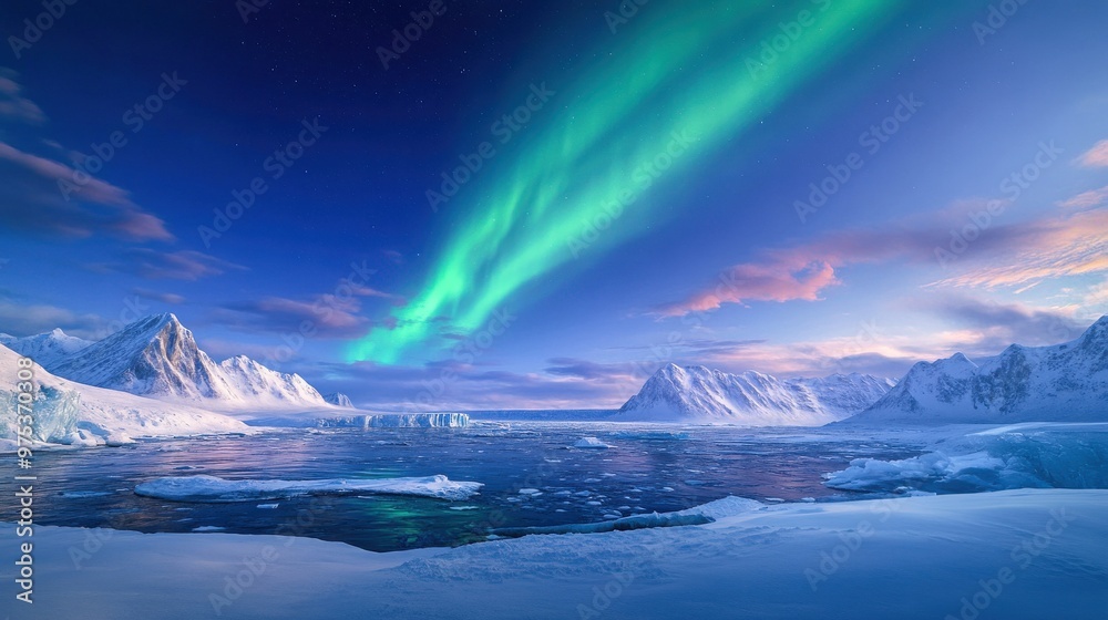 Naklejka premium Northern Lights Dancing Over Snowy Mountains