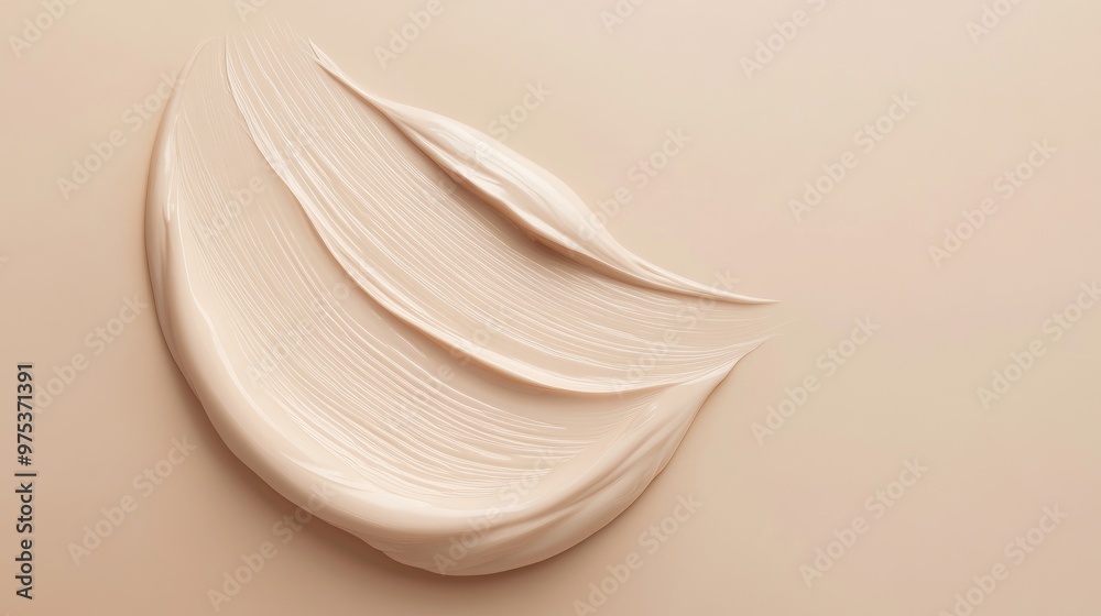 Luxurious beige makeup foundation sample, showcasing skincare cream in a smooth texture and elegant design