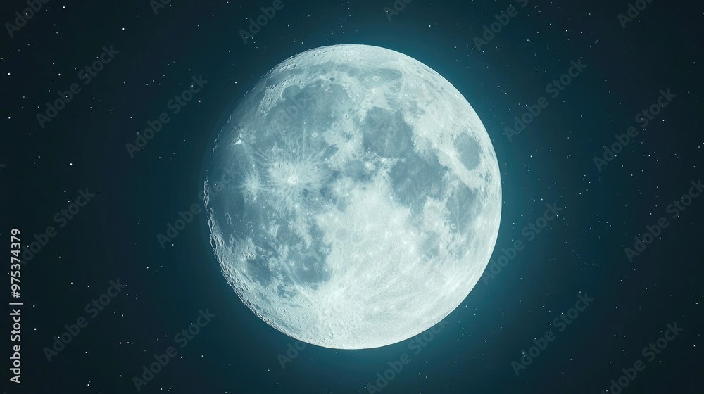 A large, bright blue moon is surrounded by a dark sky A large, bright blue moon is surrounded by a dark sky