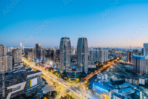 Kunming Cloud Investment Center and Urban Skyline Night Scene in Yunnan, China