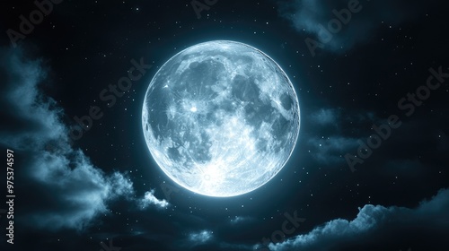 Wallpaper Mural A large, bright moon is shining through the clouds on a dark night Torontodigital.ca