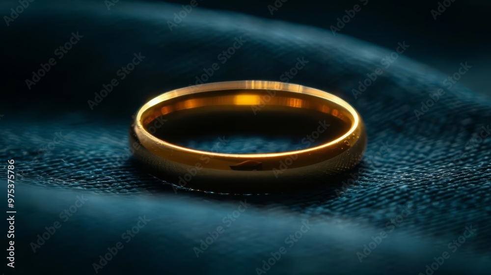 A simple gold ring resting against a dark, shadowed background, emphasizing its lustrous finish A simple gold ring resting against a dark, shadowed background, emphasizing its lustrous finish