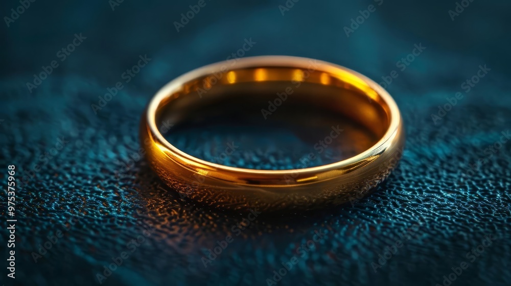 A simple gold ring resting against a dark, shadowed background, emphasizing its lustrous finish A simple gold ring resting against a dark, shadowed background, emphasizing its lustrous finish