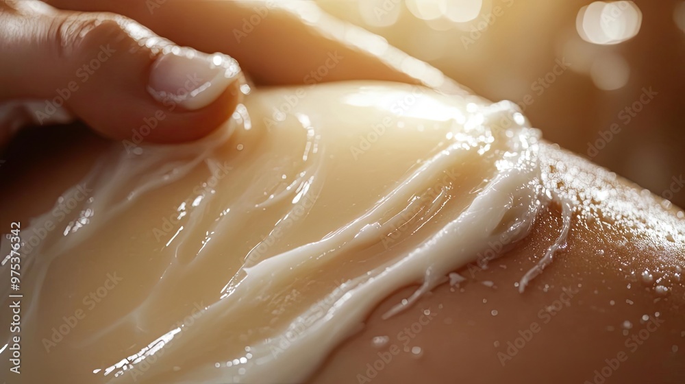 Close-up of creamy moisturizer being applied to skin, showcasing texture and nourishment for a luxurious self-care experience. Close-up of creamy moisturizer being applied to skin, showcasing texture and nourishment for a luxurious self-care experience.