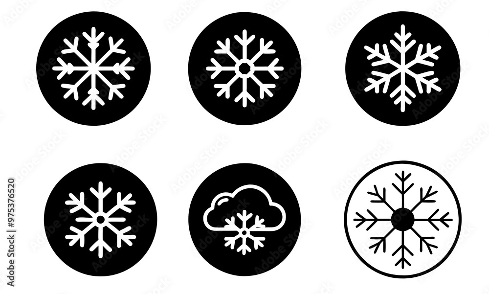 Black and white snowflake icons, simple winter and weather design set
Black and white snowflake icons, simple winter and weather design set