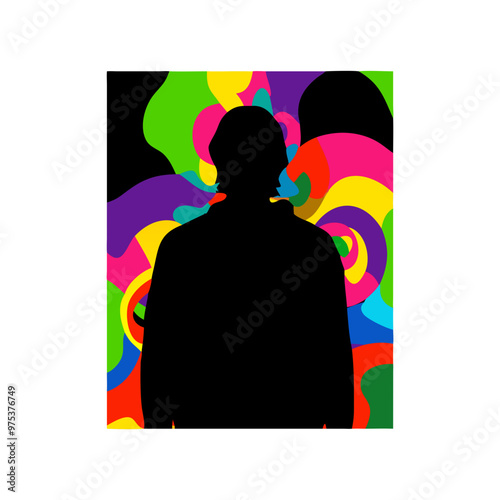 Silhouette with vibrant psychedelic abstract background