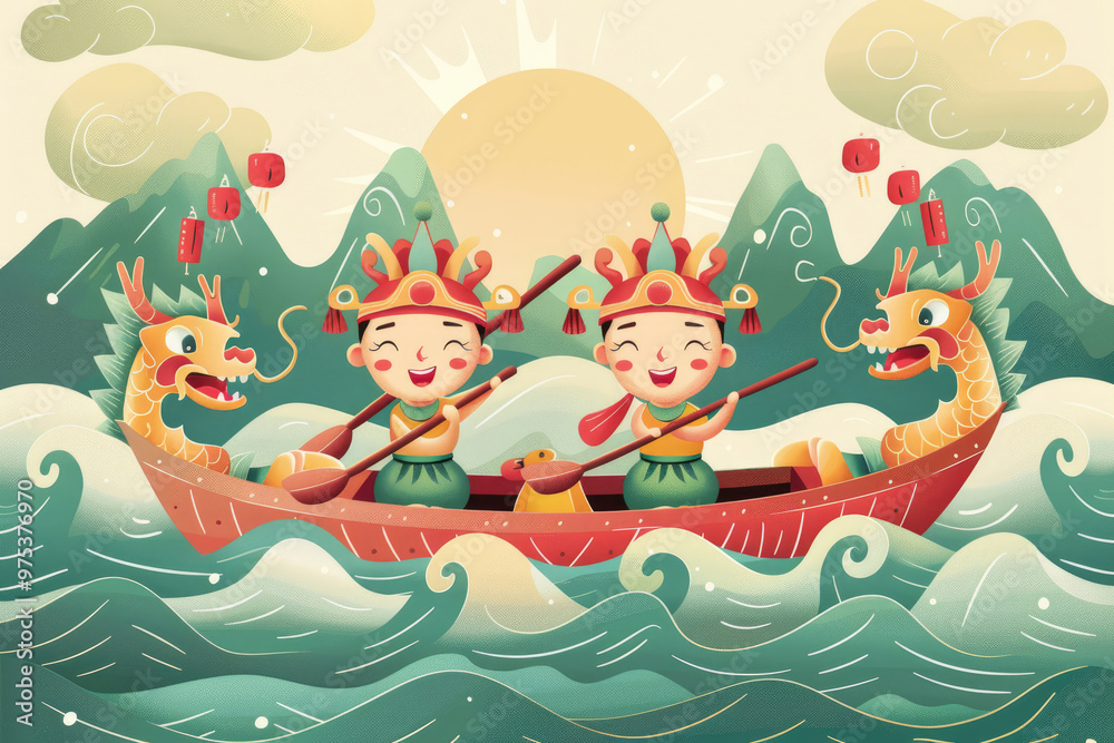 Naklejka premium Illustration of Loong Boat Competition, a traditional Chinese festival