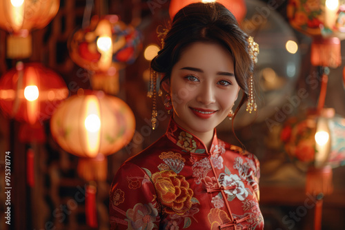 In the evening, Chinese New Year, young women on the streets