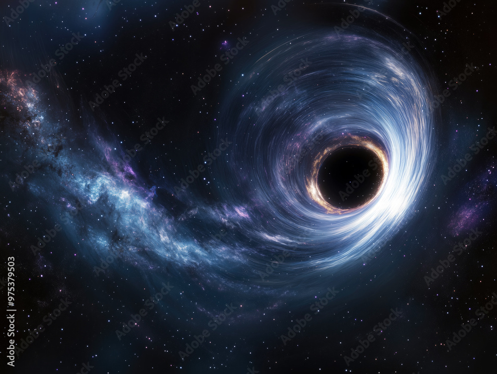 Obraz premium Supermassive black hole pulling surrounding galaxy inwards