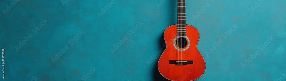 Obraz premium An old guitar with broken strings leaning against a wall, [silence], [the end of creativity and expression].