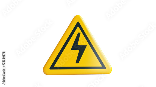 Yellow sign triangular high voltage on transparent background