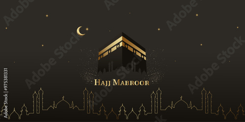islamic hajj pilgrimage card design with holy kaaba