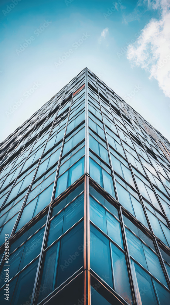 A modern high rise building showcases sleek glass windows and striking architectural design, reaching towards sky with contemporary aesthetic A modern high rise building showcases sleek glass windows and striking architectural design, reaching towards sky with contemporary aesthetic