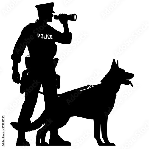 Silhouette of Policeman with dog , bloodhound 