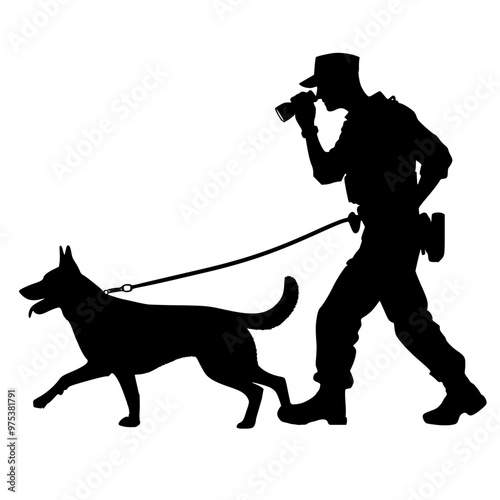 Police officer with tracker dog, bloodhound dog 