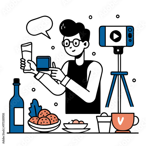 Content creator taking photos of food items and products vector, ideal to illustrate the gig economy and side hustle