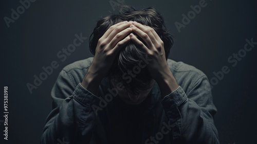 Man sitting with head down feeling stressed