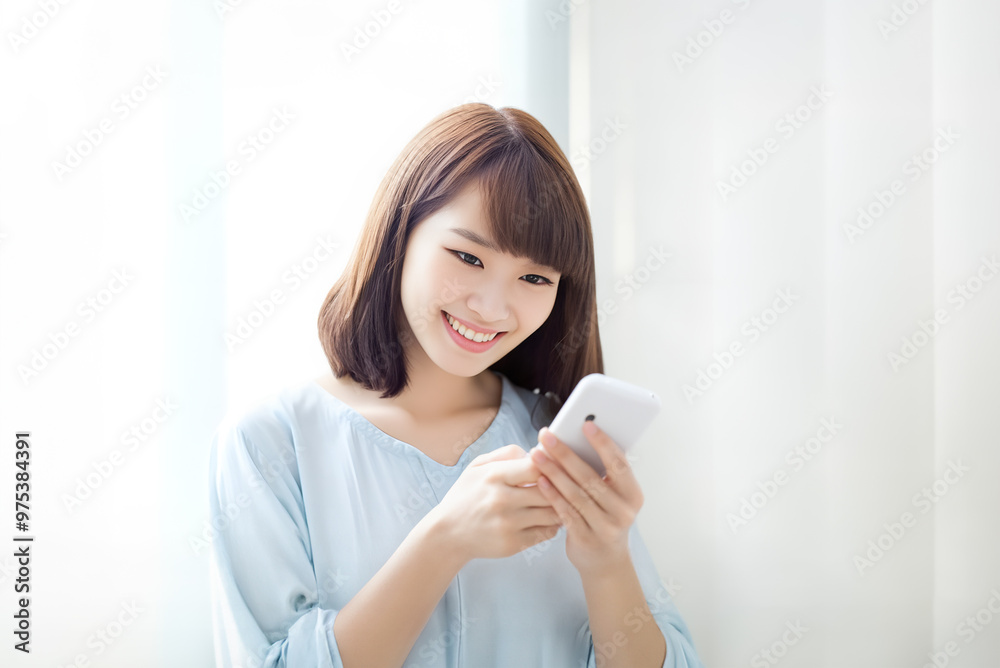 Woman Looking at a Smartphone by a Bright Window Woman Looking at a Smartphone by a Bright Window