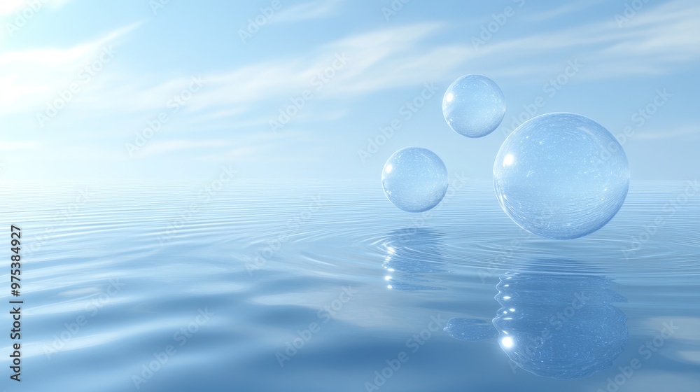 Serene Floating Bubbles in a Tranquil Blue Background Serene Floating Bubbles in a Tranquil Blue Background