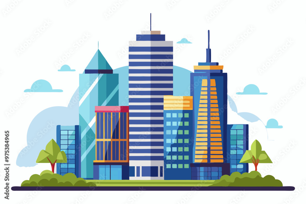 Obraz premium vector illustration of modern skyscraper buildings 