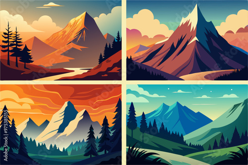 vector illustration of a set of 4 mountains