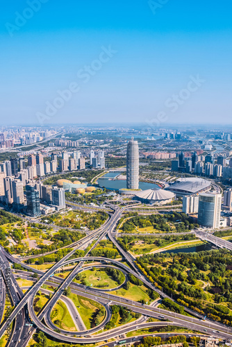 Aerial view skyline of the overpass in Zhengdong New District, Zhengzhou, Henan Province, China photo