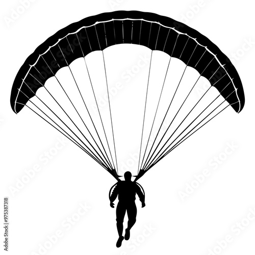 Black-and-White Parachutist Vector for Sports Branding"