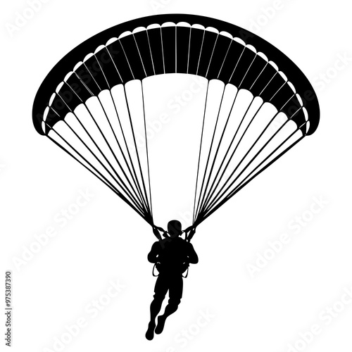 Black-and-White Parachutist Vector for Sports Branding"