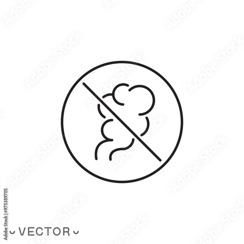 forbidden smoke icon, stop air pollution, toxins harm, thin line symbol isolated on white background, editable stroke eps 10 vector illustration
