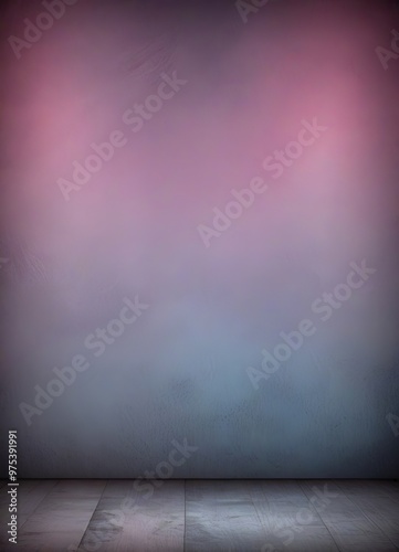 A gradient background transitioning from a deep purple at the top to a lighter shade at the bottom, with a wooden floor in the foreground.