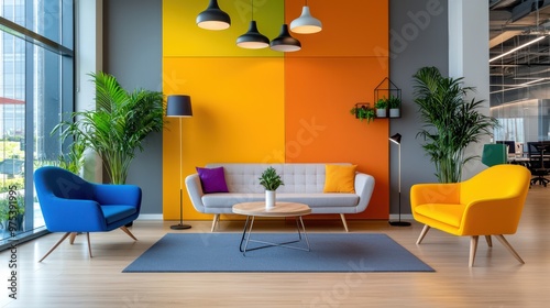 Modern Office Lobby Design with Colorful Wall